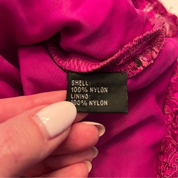 Carmen Marc Valvo Botanical Berry Pink Sheath Dress 10 Lace 3/4 Sleeve Cocktail - Picture 9 of 9